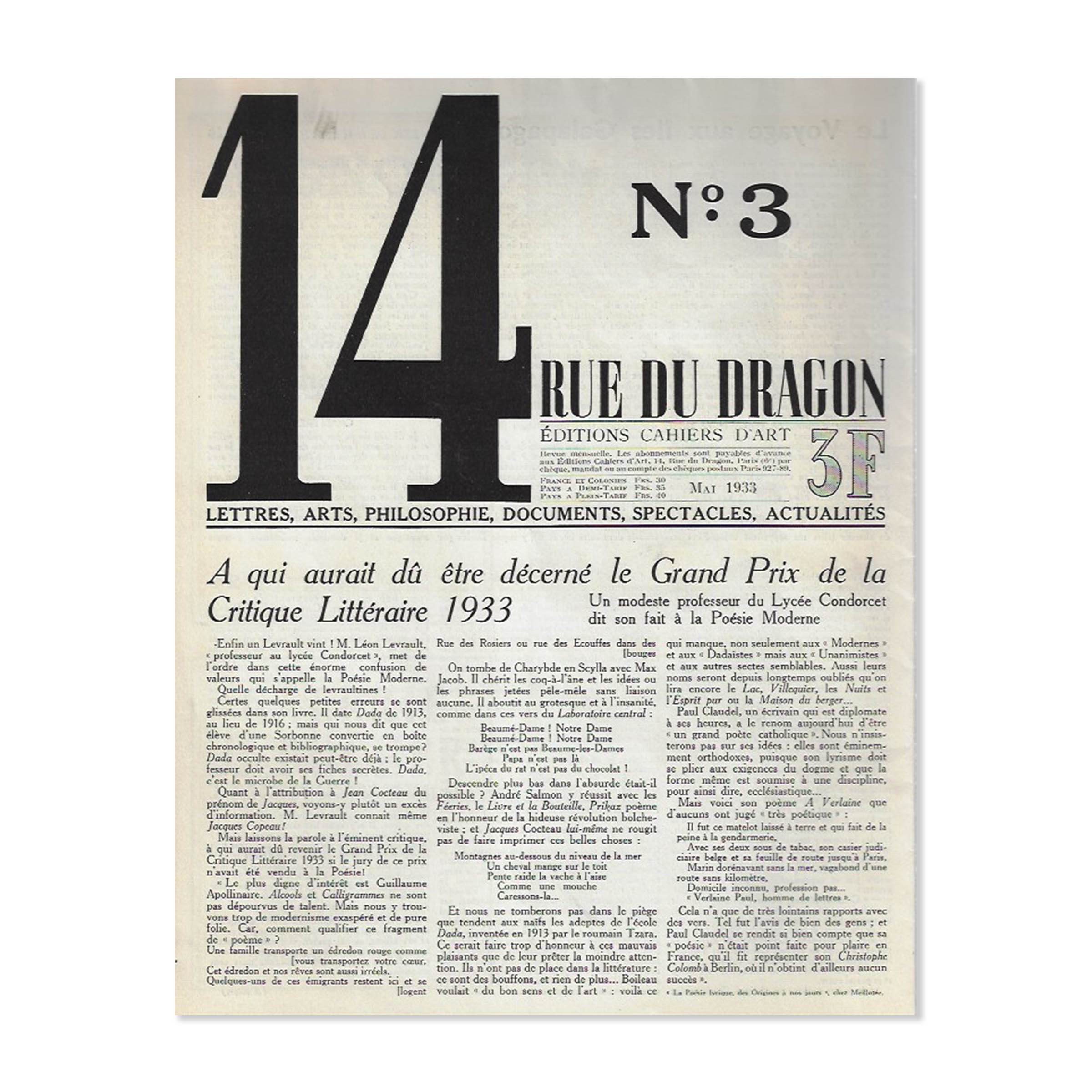 Revue 14 rue du Dragon. N°3. Cover view