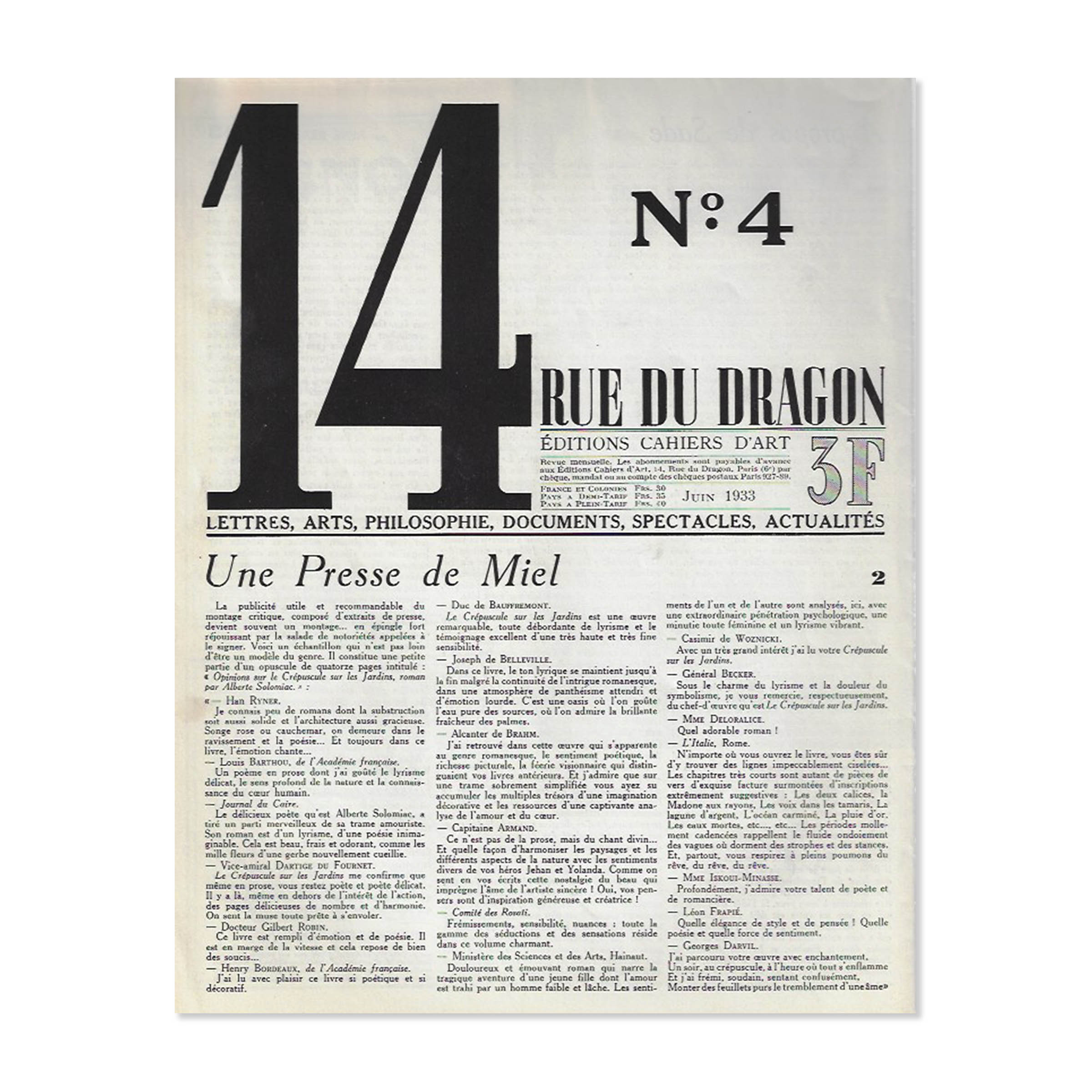Revue 14 rue du Dragon. N°4. Cover view