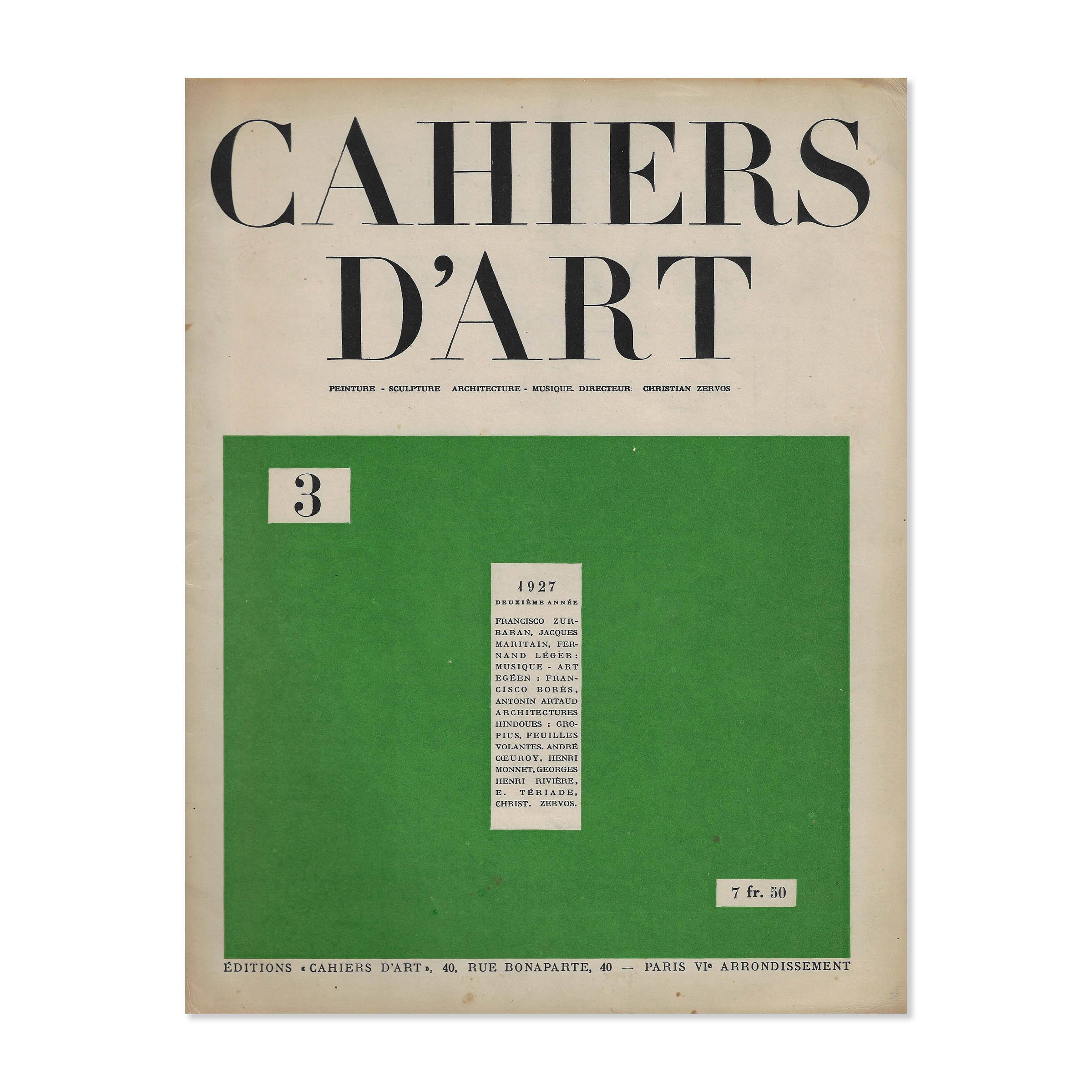 Revue Cahiers d'Art, 1927, n°3. Cover view