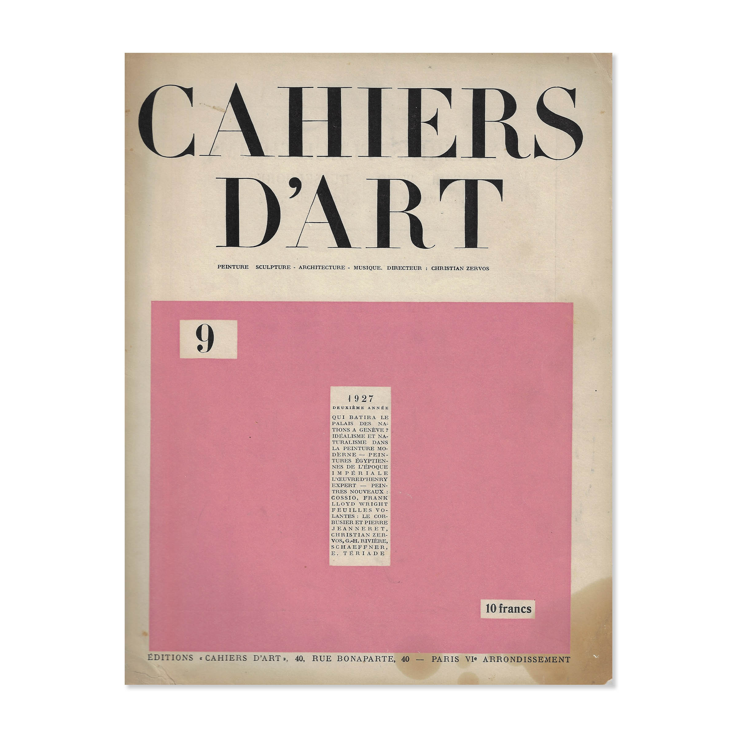 Revue Cahiers d'Art, 1927, n°9. Cover view