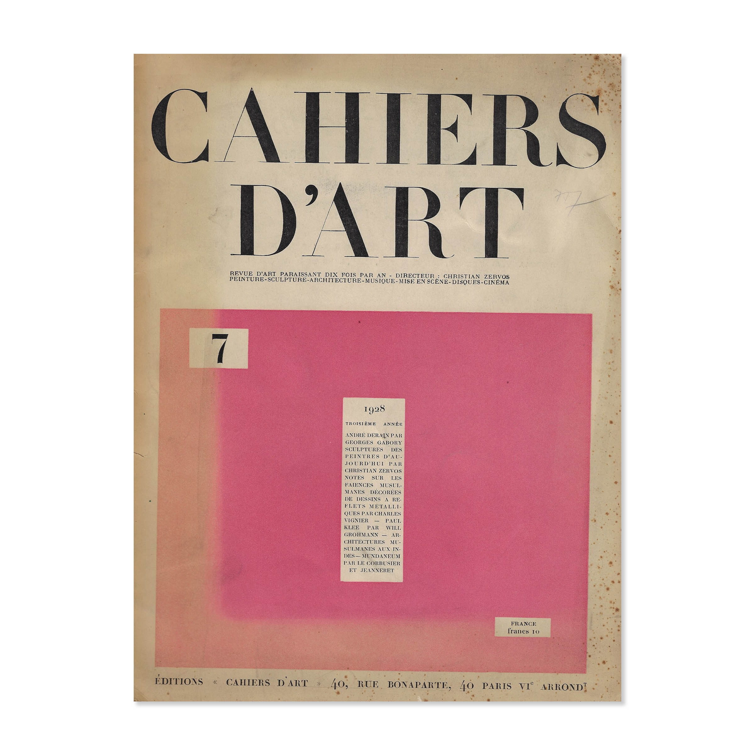 Revue Cahiers d'Art, 1928, n°7. Cover view