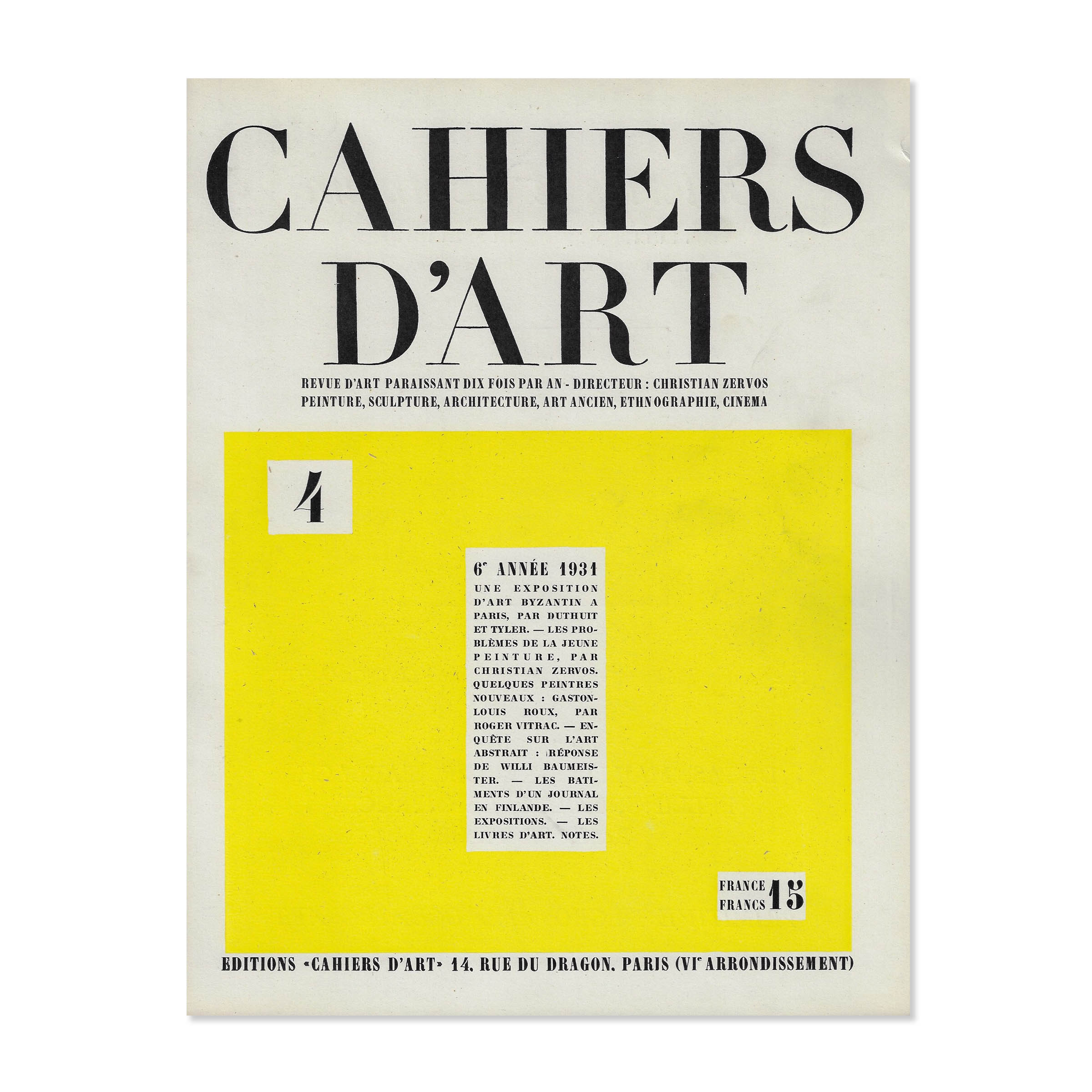 Cahiers d'Art, 1931, n°4. Cover view