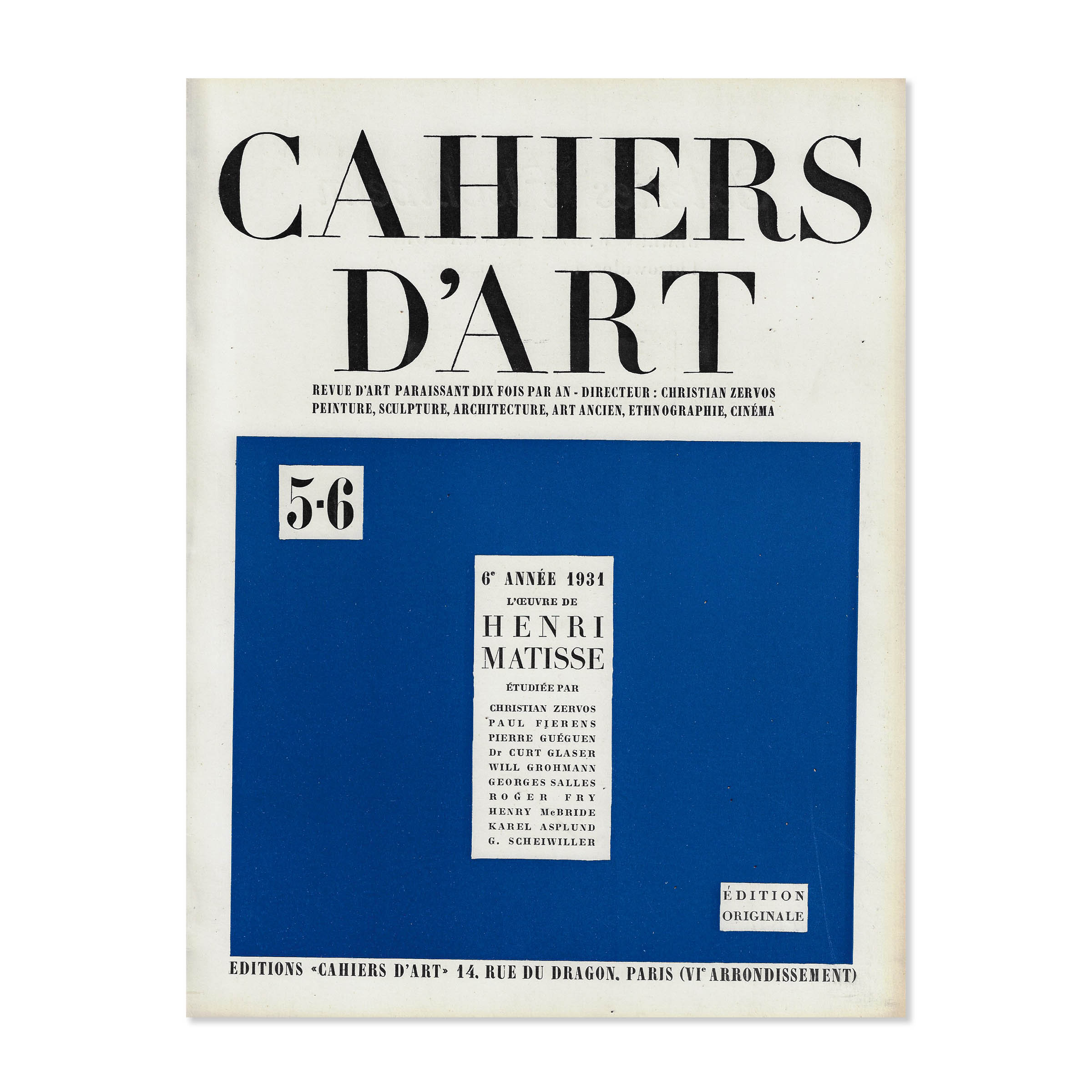 Cahiers d'Art, 1931, n°5-6, Matisse. Cover view