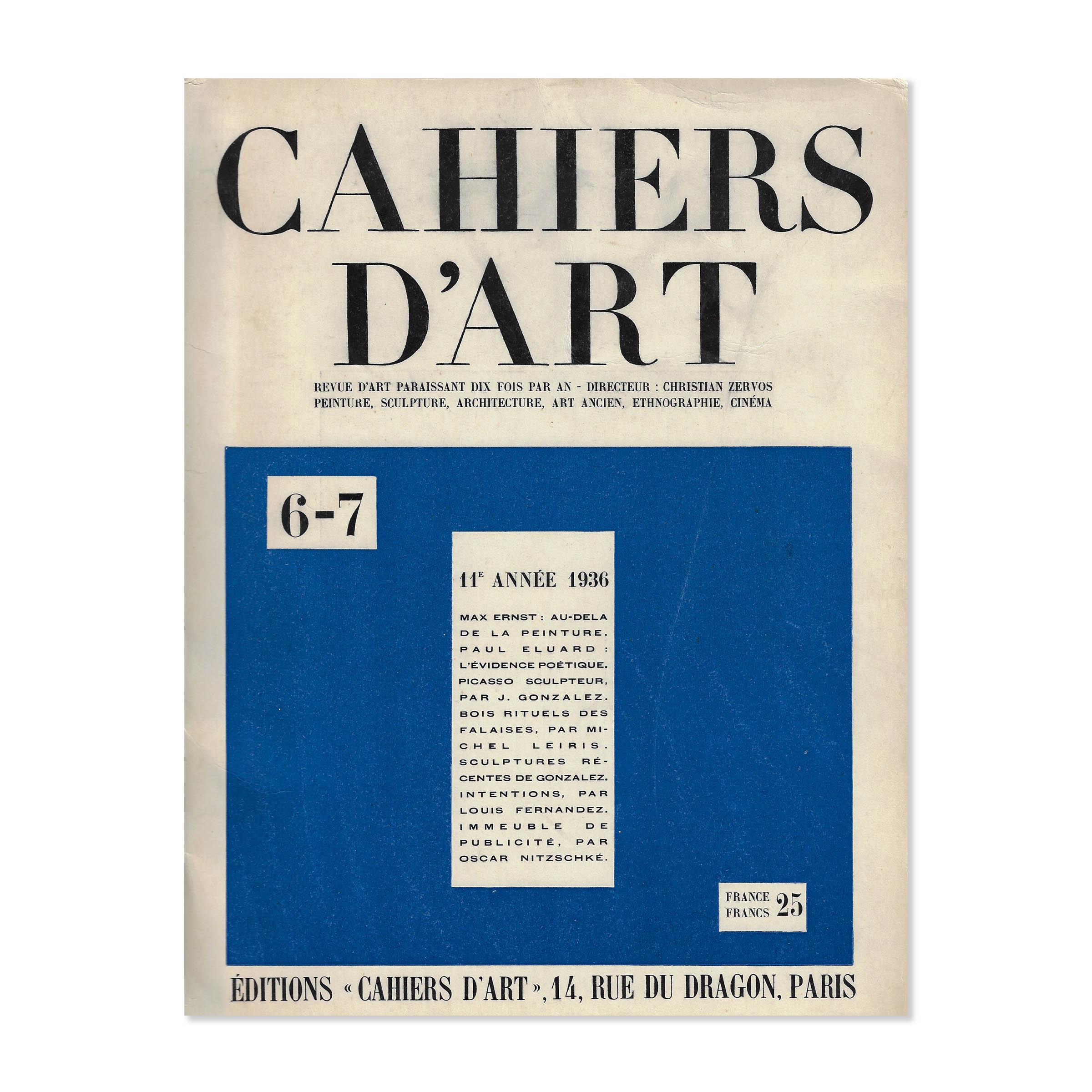 Revue Cahiers d'Art, 1936, n°6-7. Cover view