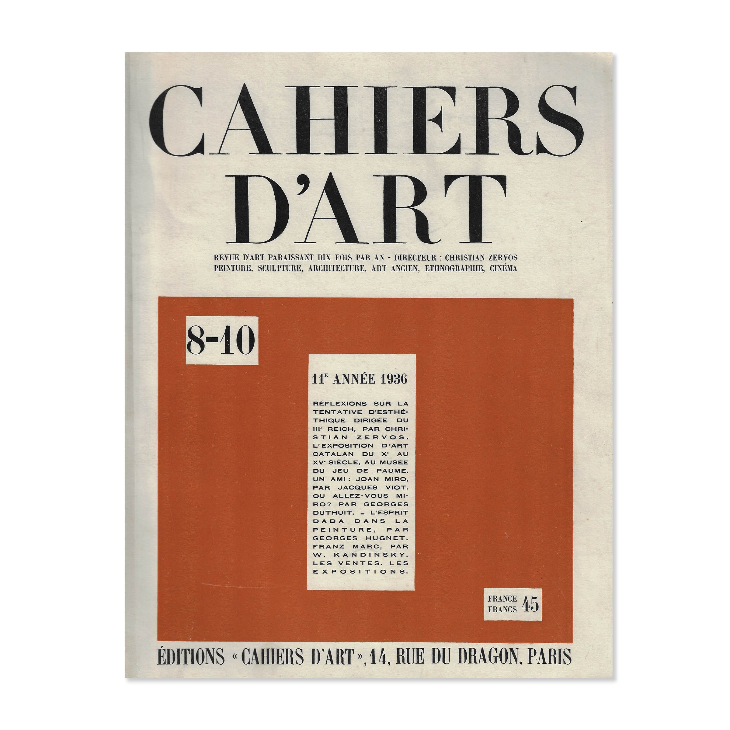 Cahiers d'Art, 1936, n°8-10. Cover view